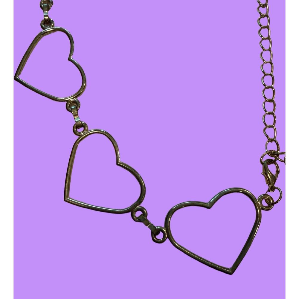 Silver heart outlined link chain belt 42” each heart is 2x2” Y2K Glam Boho Chic